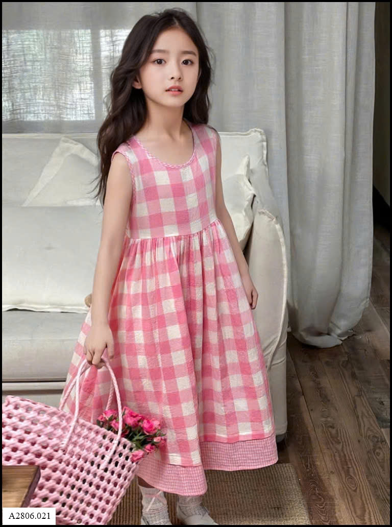 VÁY 2 DÂY KẺ CARO BG   Sỉ giá 164k