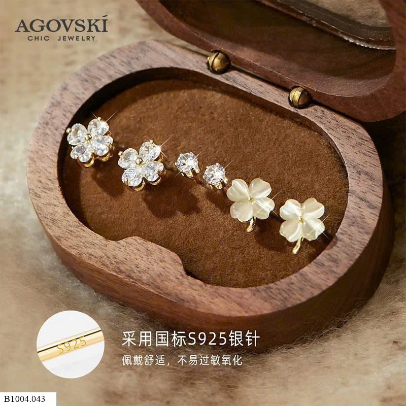  KHUYÊN TAI CỎ 4 LÁ HÃNG AGOVSKI  Sỉ 145k/ 1 sét 3 đôi