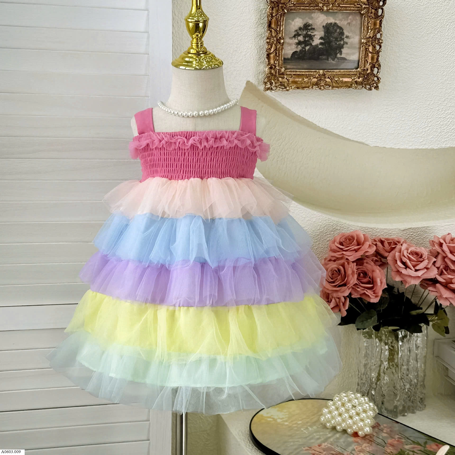 VÁY 2 DÂY CÔNG CHÚA NHIỀU TẦNG BÉ GÁI Sỉ 190k