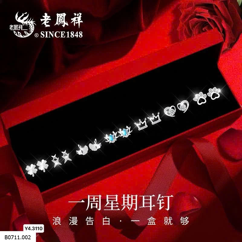 Hoa tai tuần bằng bạc 925 Lão Phượng Tường  Giá sỉ 300k/s