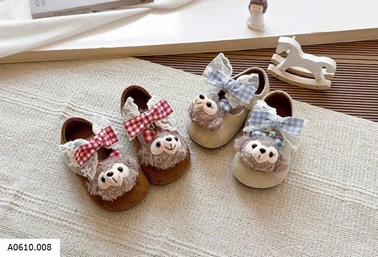 GIÀY BÚP BÊ DA LỘN GẮN GẤU Giá sỉ size 21-25: 142k  size 26-30: 152k