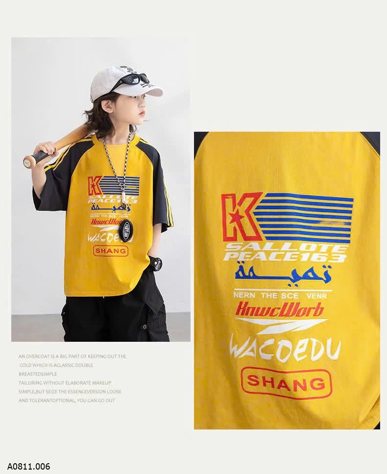 ÁO THUN VÀNG PHỐI TAY SỌC VAI  Giá sỉ 138k