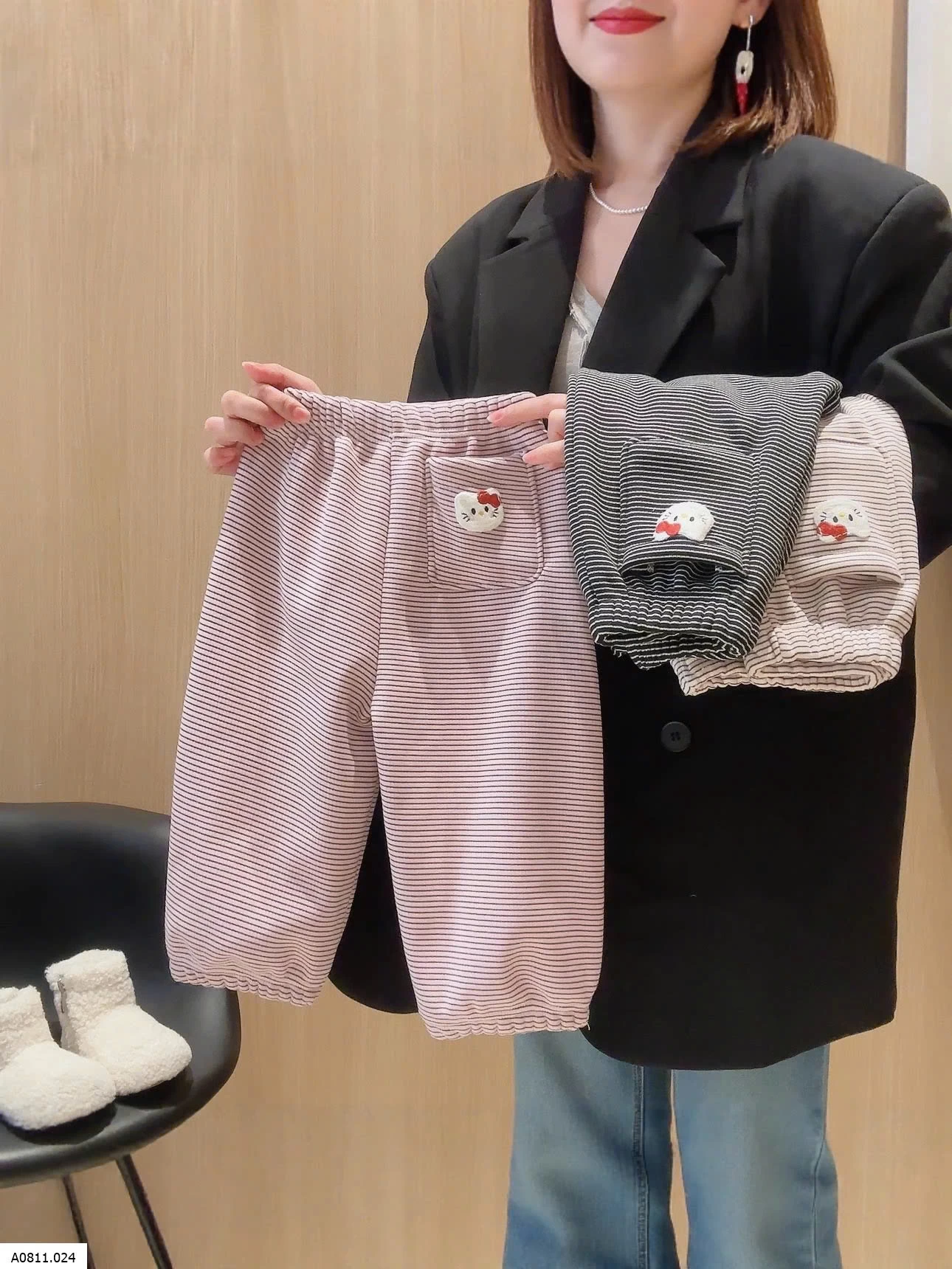 QUẦN KẺ KITTY LÓT LÔNG XINH IU  Giá sỉ 80-110   86k 120-150   96k