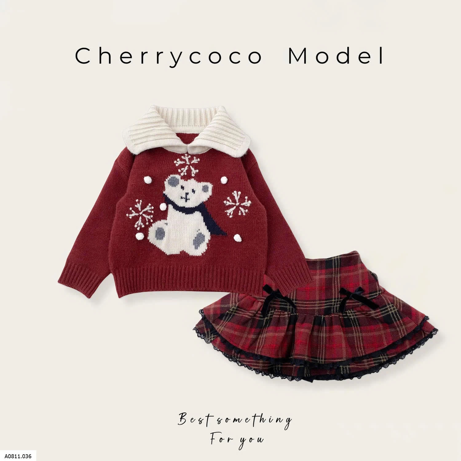 SET ÁO LEN GẤU MIX CV KẺ CHERRYCOCO    Giá sỉ áo: 199k cv: 156k