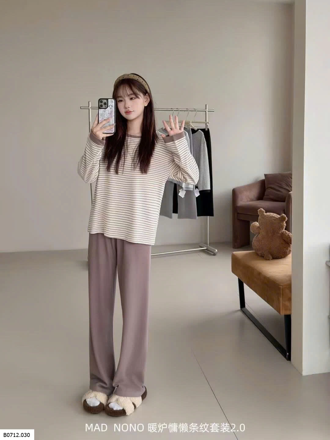 BỘ MẶC NHÀ ÁO KẺ NGANG NỮ   Giá sỉ 215k