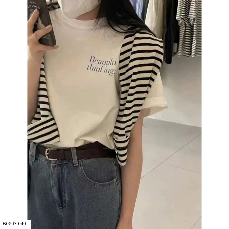 ÁO PHÔNG TRẮNG IN CHỮ BASIC CHO NỮ Sỉ 116k