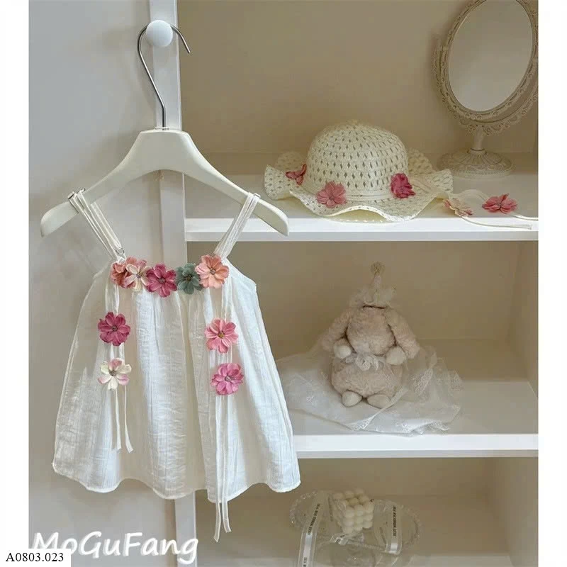  VÁY 2 DÂY HOA NỔI XINH IU CHO BÉ   Sỉ 98k
