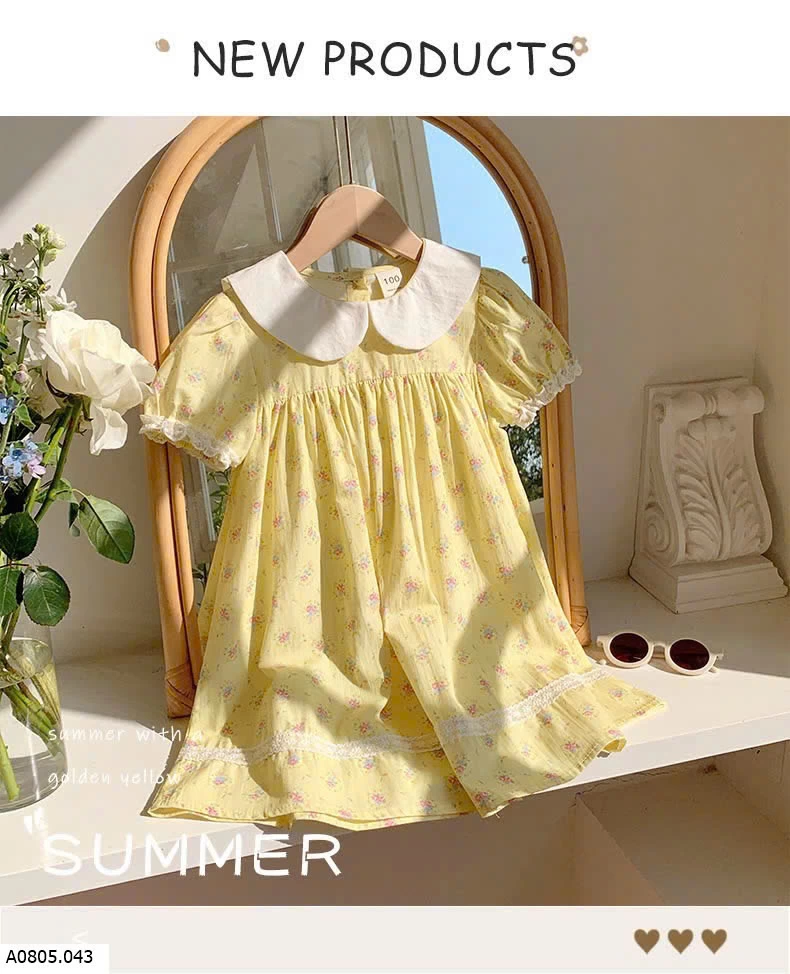 VÁY VÀNG CỔ SEN HOA NHÍ  Sỉ 150k 