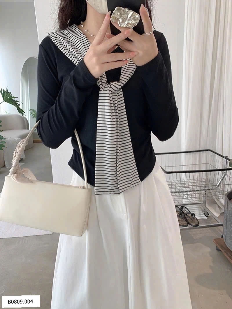 ÁO THUN DÀI TAY KÈM CHOÀNG KẺ CHO NỮ   Giá sỉ 119k