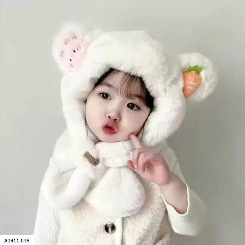 Mũ liền khăn lông mềm siêu ấm cho bé   Giá sỉ 48k