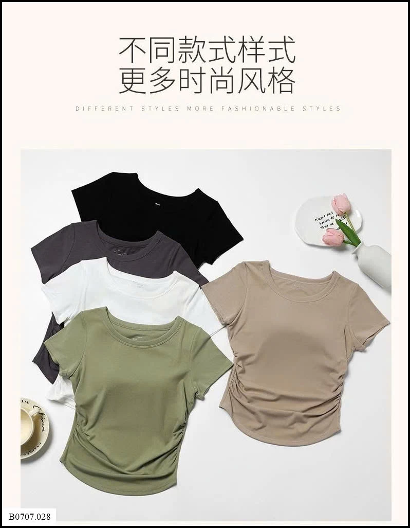   ÁO THUN NỮ CỔ TRÒN KÈM BRA NHÚN EO  Sỉ giá 125k
