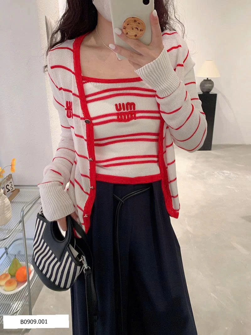 Set áo cardigan kèm 2 dây dệt kim  Giá sỉ 181k