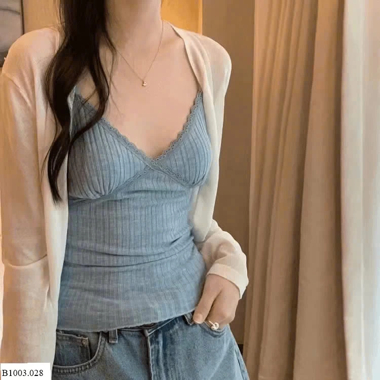 ÁO 2 DÂY NỮ PHỐI VIỀN REN    Sỉ 55k