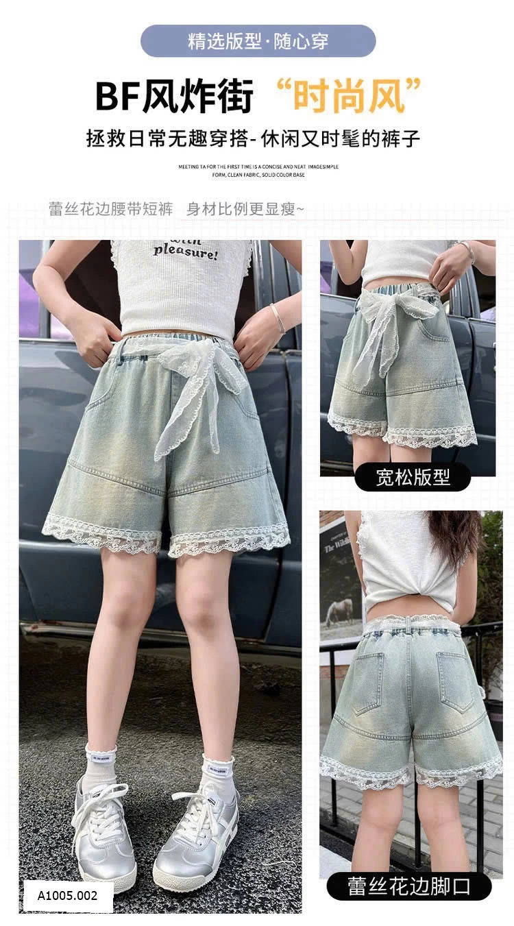 QUẦN SHORT DENIM PHỐI REN   Sỉ 136k
