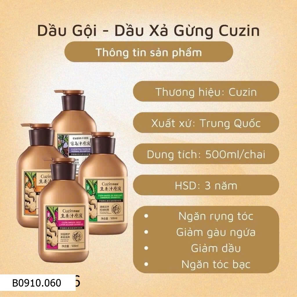 DẦU GỘI XẢ GỪNG CUZIN CHÍNH HÃNG   Giá sỉ 75k/chai