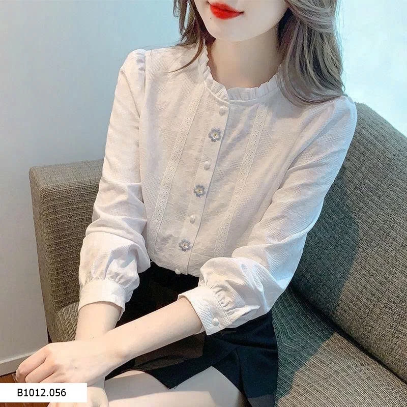 ÁO SƠ MI CỔ BÈO THÊU HOA XINH Giá sỉ 135k