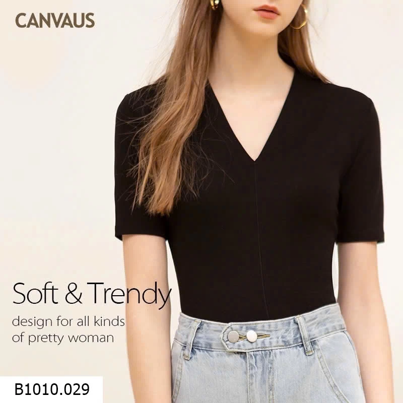 ÁO NỮ CỔ V CANVAUS   Giá sỉ 130k