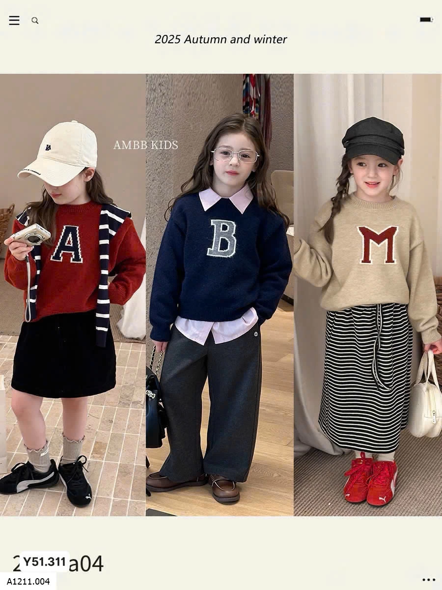 ÁO LEN CHỮ AMBBKIDS Giá sỉ 145k