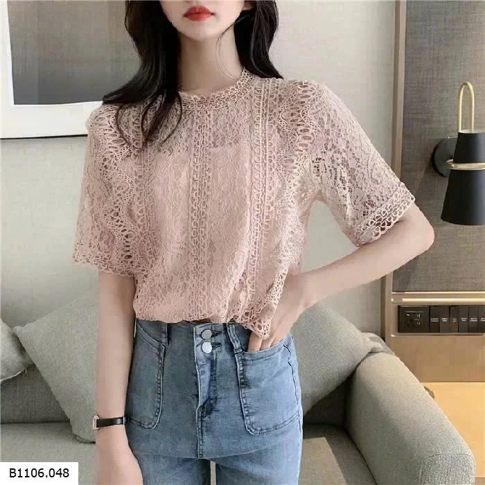  ÁO SƠ MI REN CỔ TRÒN NỮ Sỉ 110k