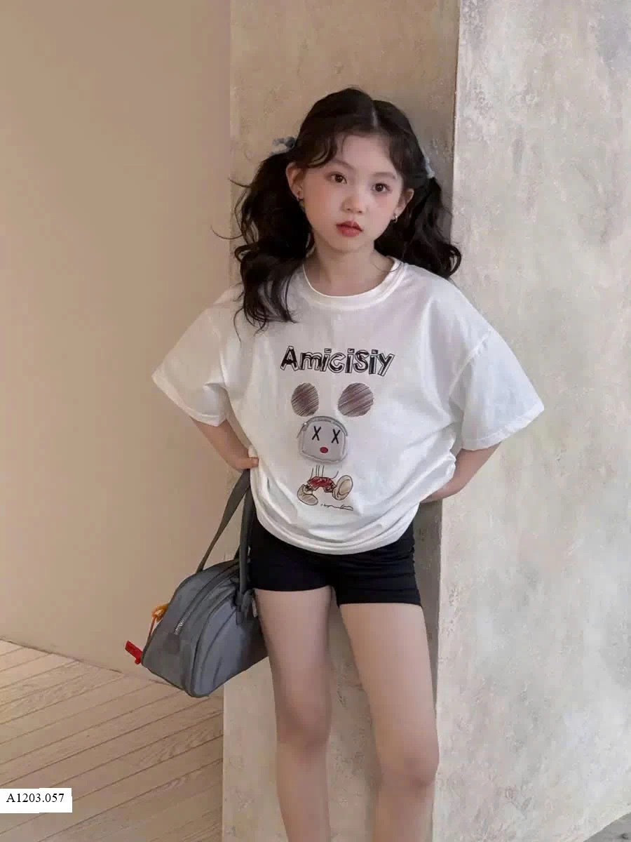 ÁO THUN BÉ GÁI MIX QUẦN CỘC   Giá sỉ như sau: quần : 81k  Áo mickey : 119k Áo trắng : 101k
