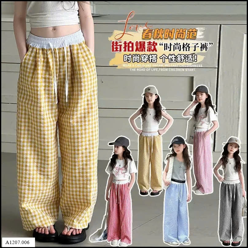  QUẦN SUÔNG KẺ ỐNG RỘNG CẠP CHUN BG Sỉ giá 105k