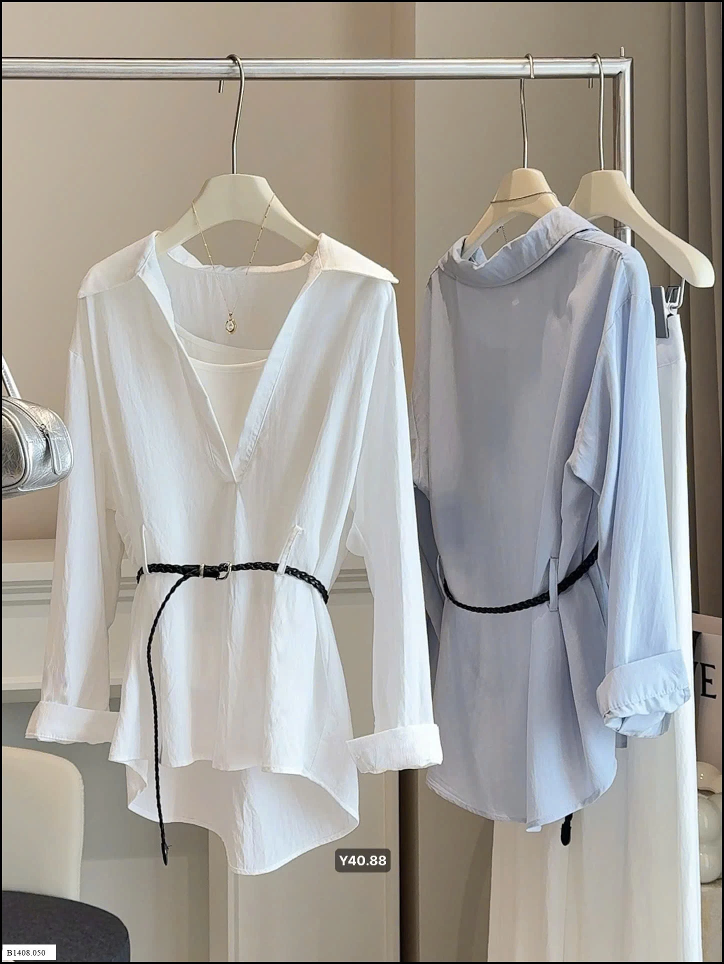 ÁO SƠ MI DÀI TAY KÈM BELT + 2 DÂY ANNA