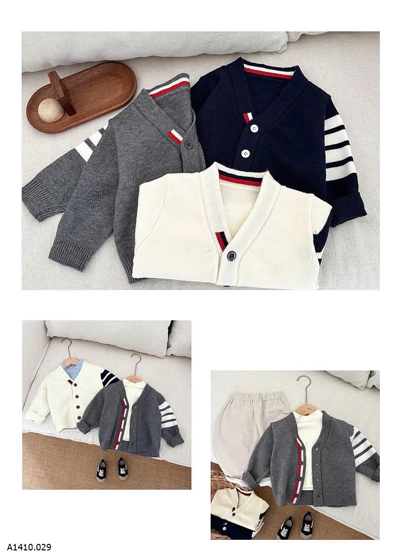 CARDIGAN LEN KẺ TAY SZ NHÍ   Giá sỉ 137k