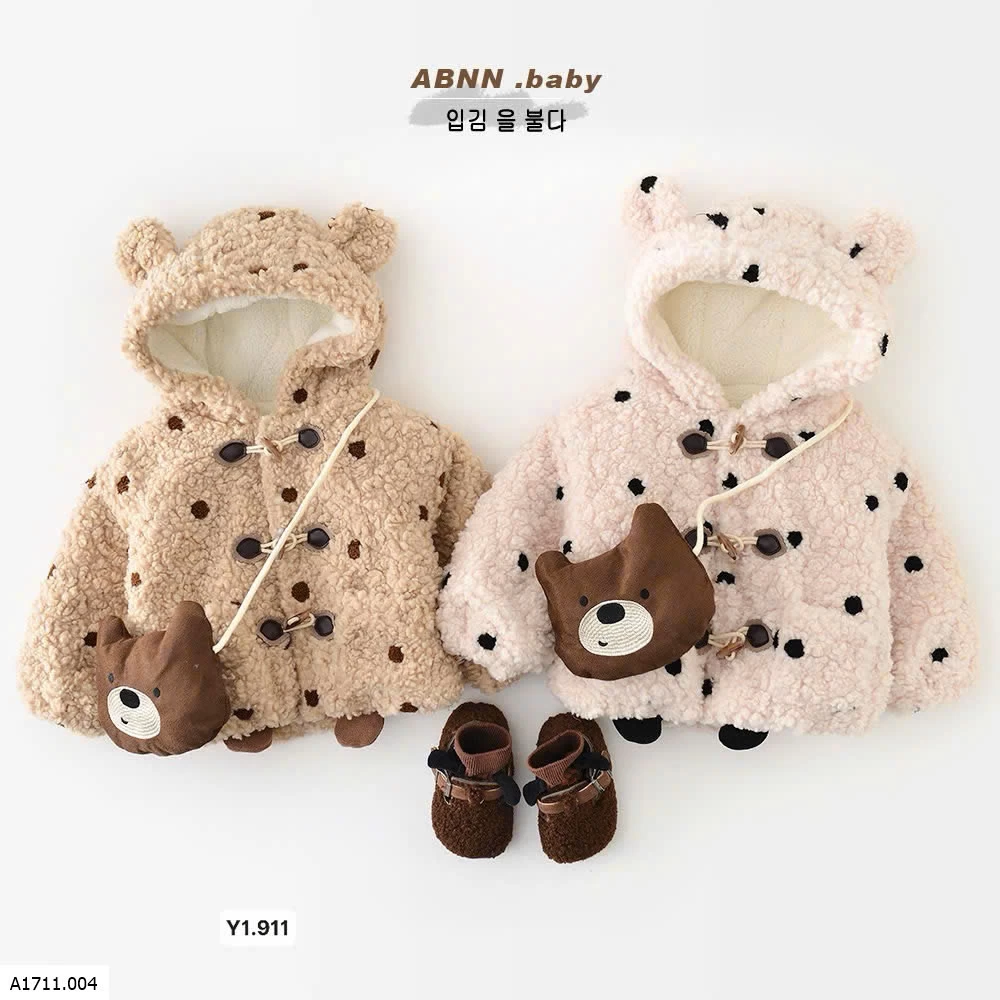 ÁO KHOÁC LÔNG TAI GẤU CHO BÉ  Giá sỉ 315k