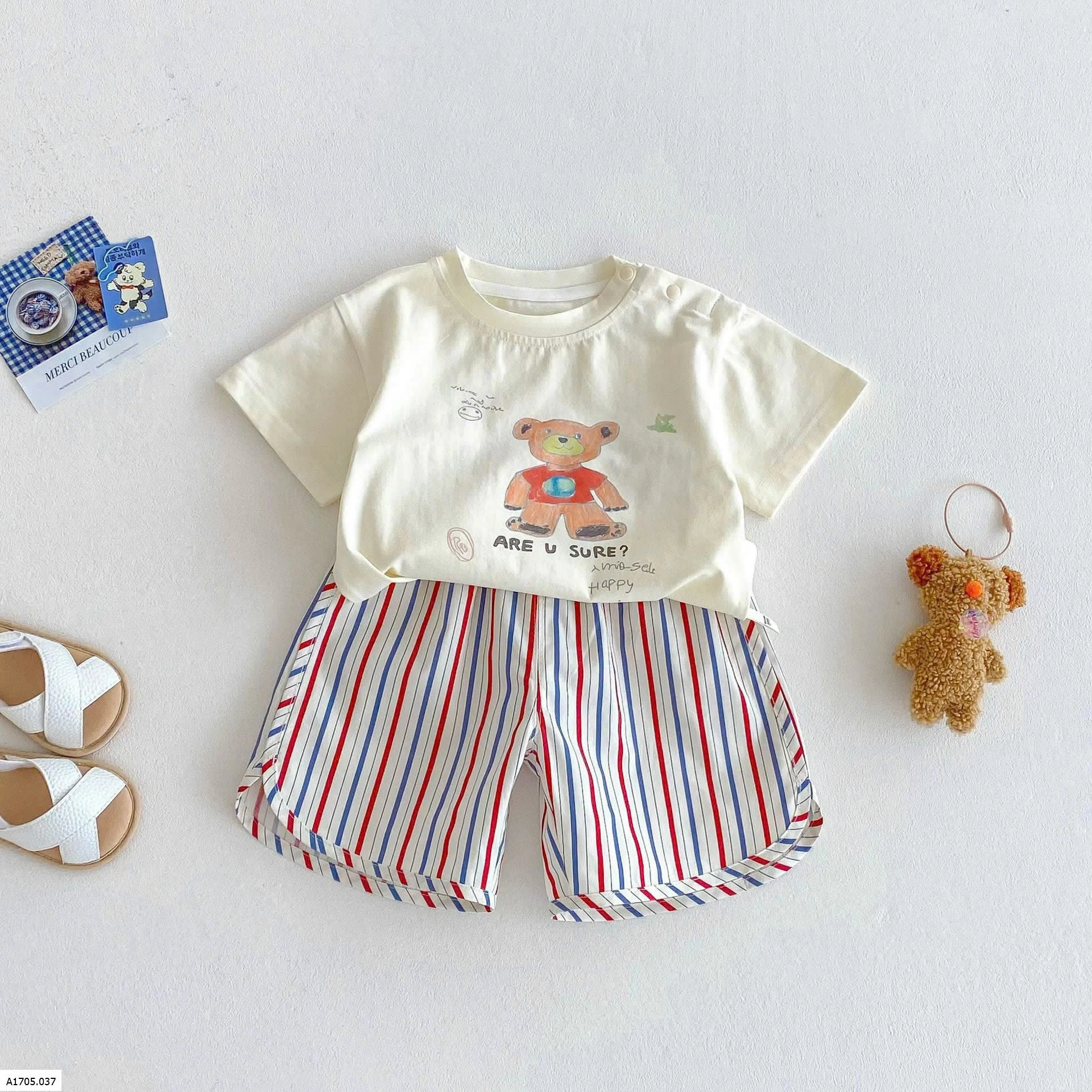 SET ÁO PHÔNG MIX QUẦN SHORT SỌC KẺ BÉ TRAI  Sỉ giá : áo 93k quần 98k