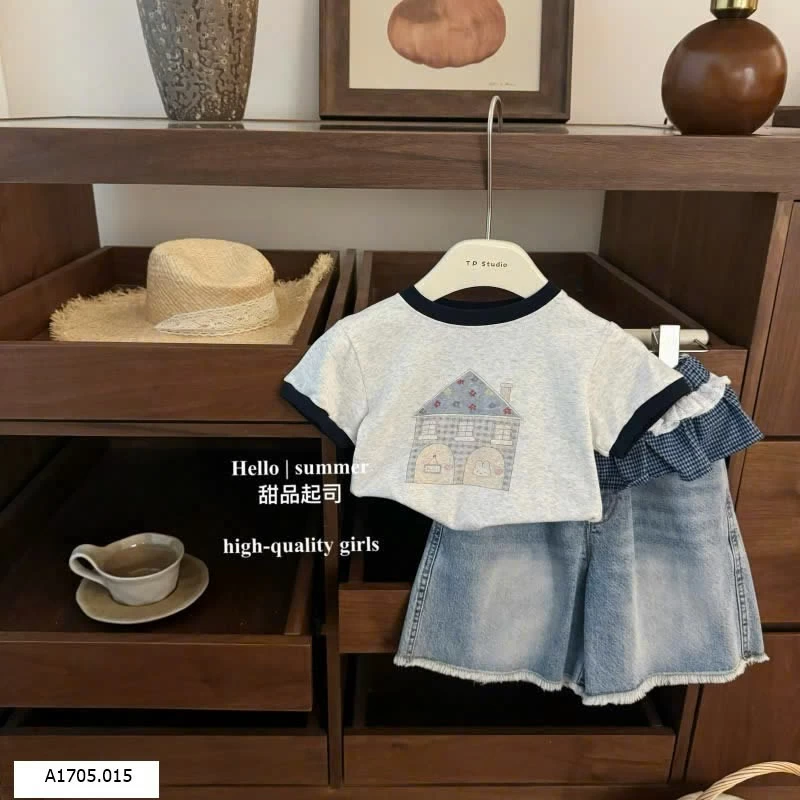 SET ÁO PHỐI VIỀN MIX QUẦN JEAN ỐNG RỘNG Sỉ 216k