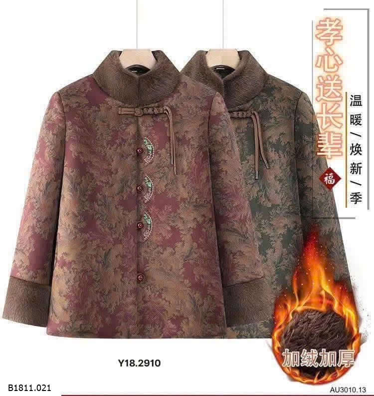  ÁO KHOÁC CỔ ĐỨNG GẤM PHỐI LÔNG CỔ   Giá sỉ 230k