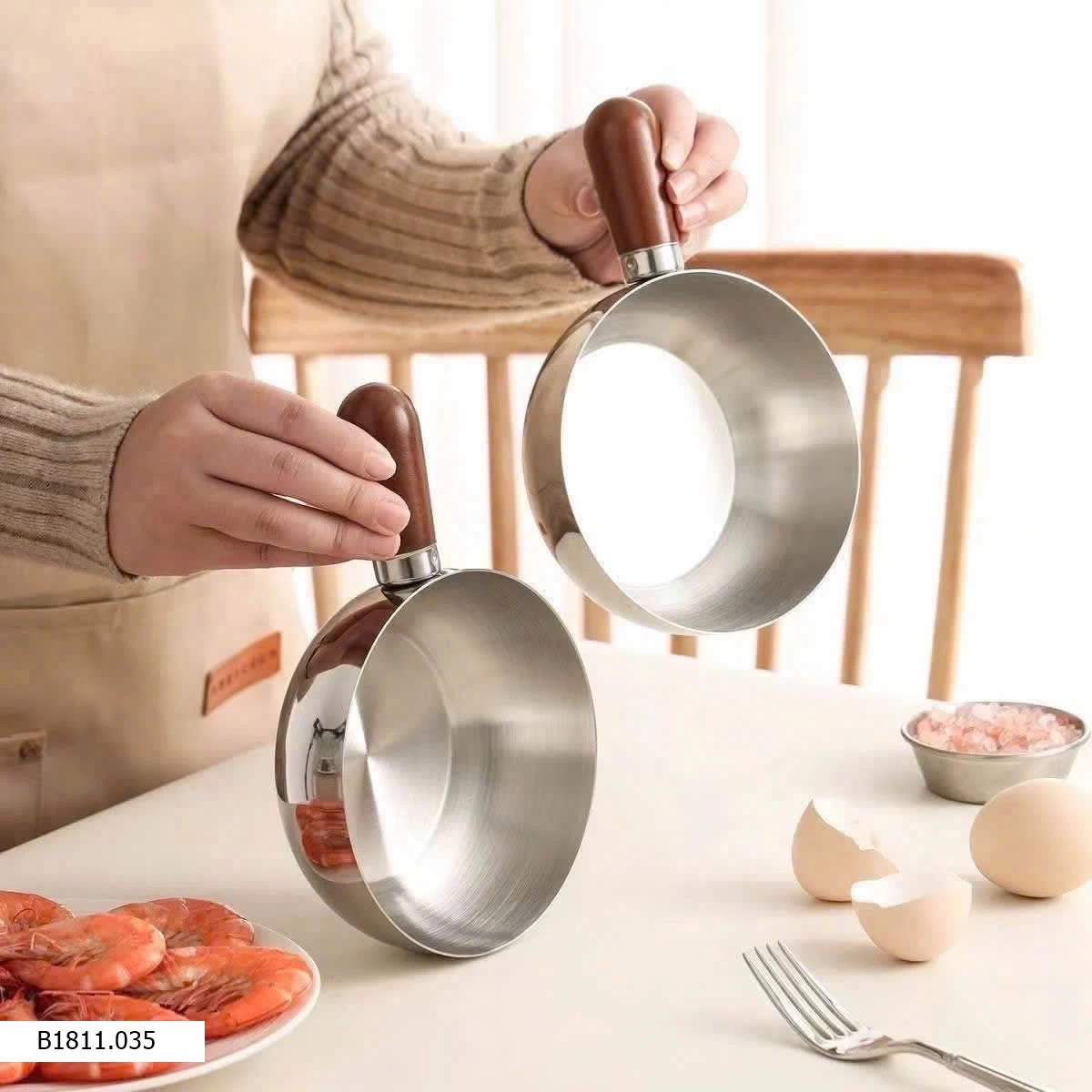 Chảo inox cán gỗ   Giá sỉ 50k