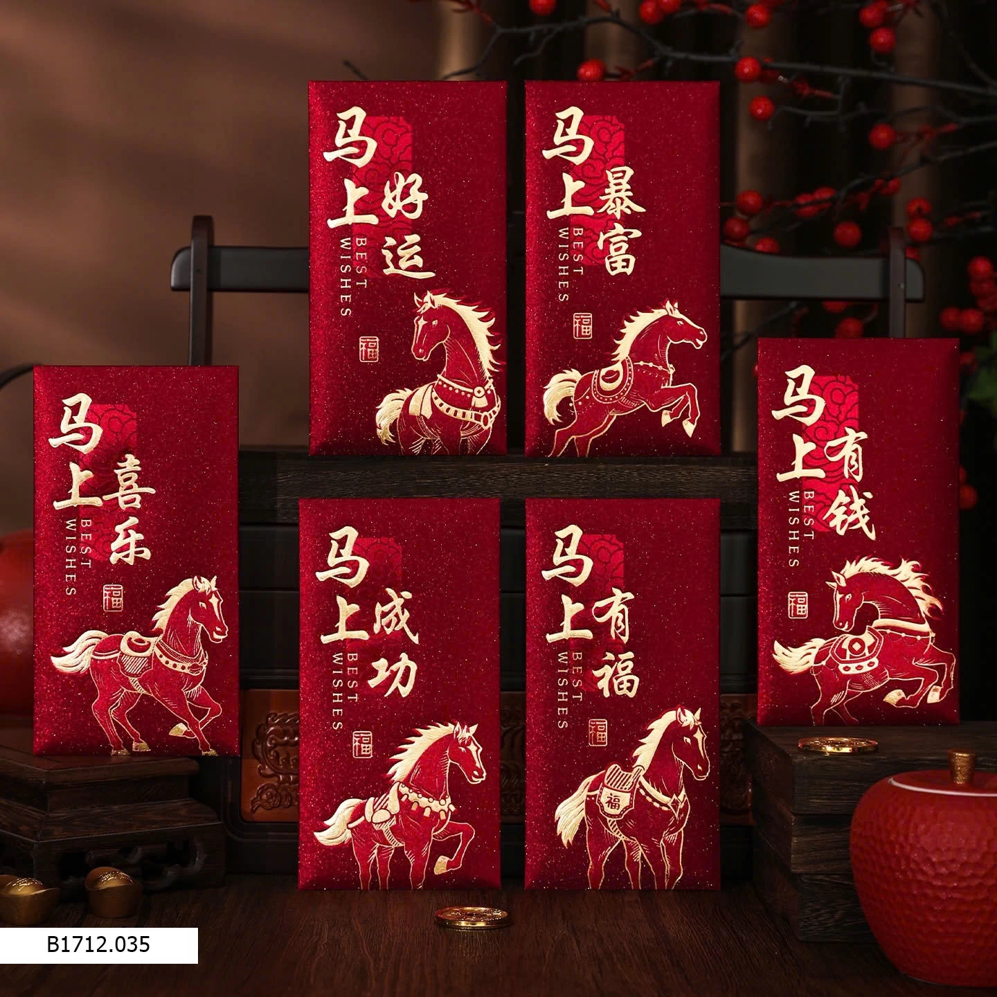 COMBO 30 PHONG BAO LÌ XÌ NGỰA ĐỎ 2026 NEW Giá sỉ 50k/set 30c