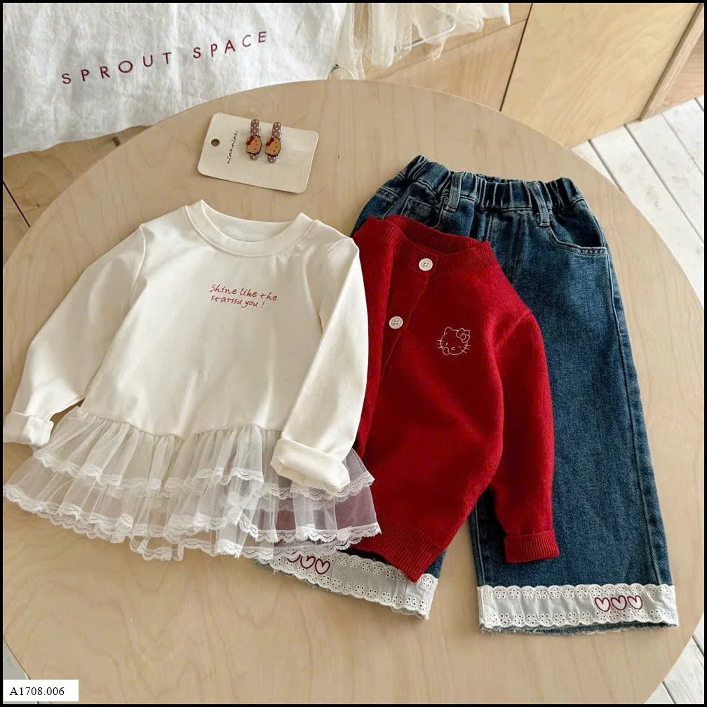 SET BỘ 3 MÓN NINGLI BG Giá sỉ áo trắng: 80k  quần: 119k  cardigan: 119k  cả set: 267k 