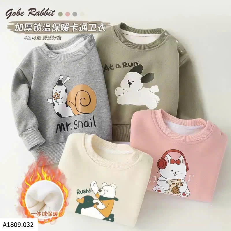 Áo nỉ giữ ấm bé trai bé gái thu đông    Giá sỉ 84k
