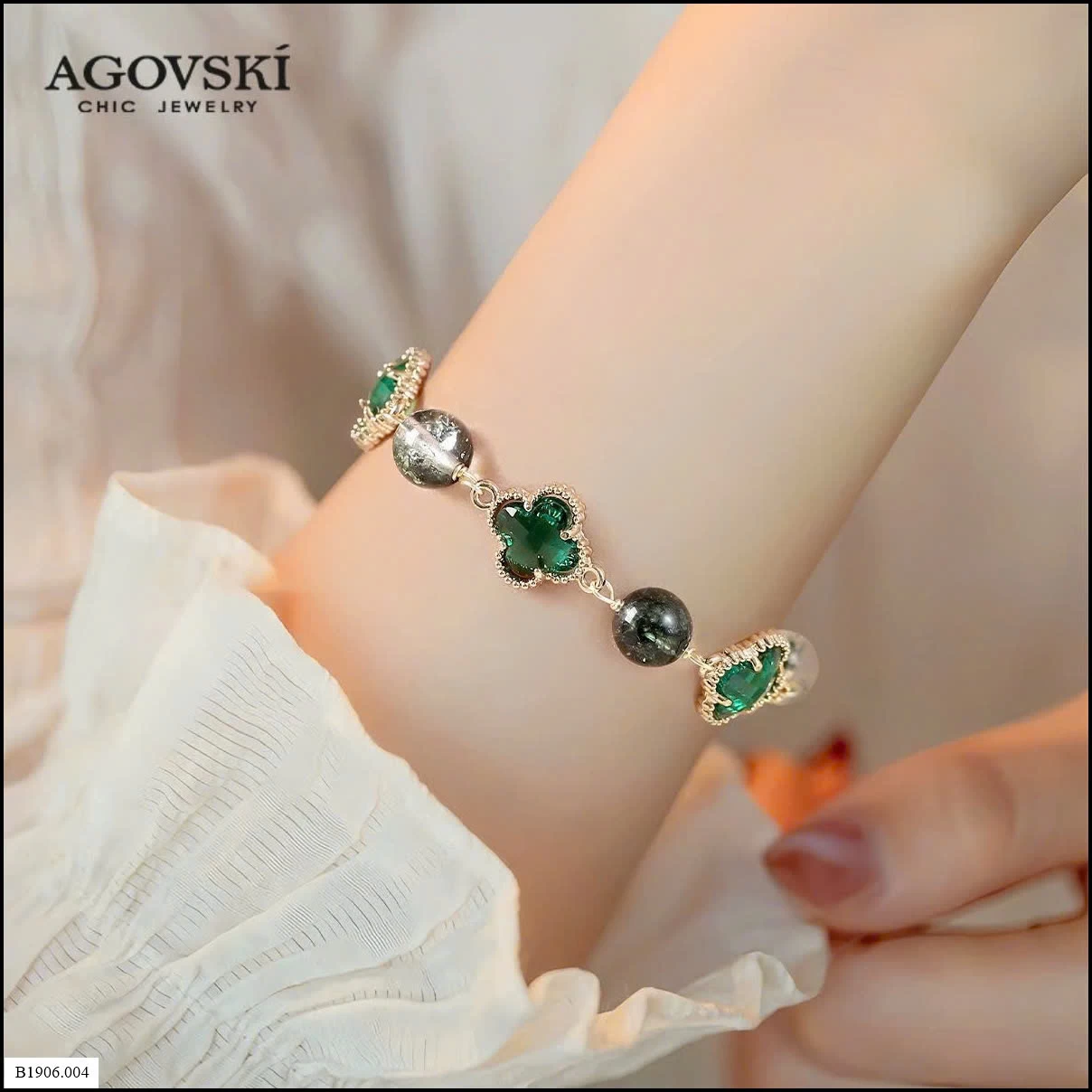 Vòng tay cỏ 4 lá xanh Agovski Sỉ 155K/ vòng tay