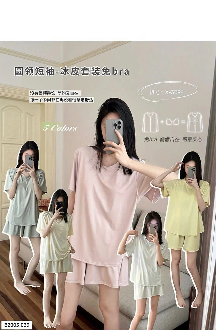 BỘ MẶC NHÀ TRƠN MÀU KÈM ĐỆM NGỰC CHO NỮ Sỉ 180k