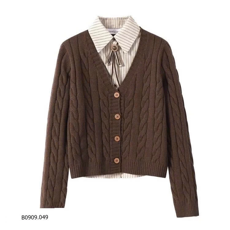 ÁO LEN NÂU TÂY PHỐI CỔ SƠ MI Giá sỉ 200