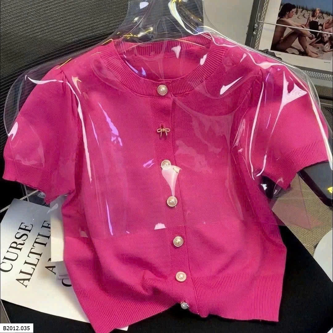 ÁO LEN HỒNG ĐÍNH NÚT NGỌC  Giá sỉ 110k