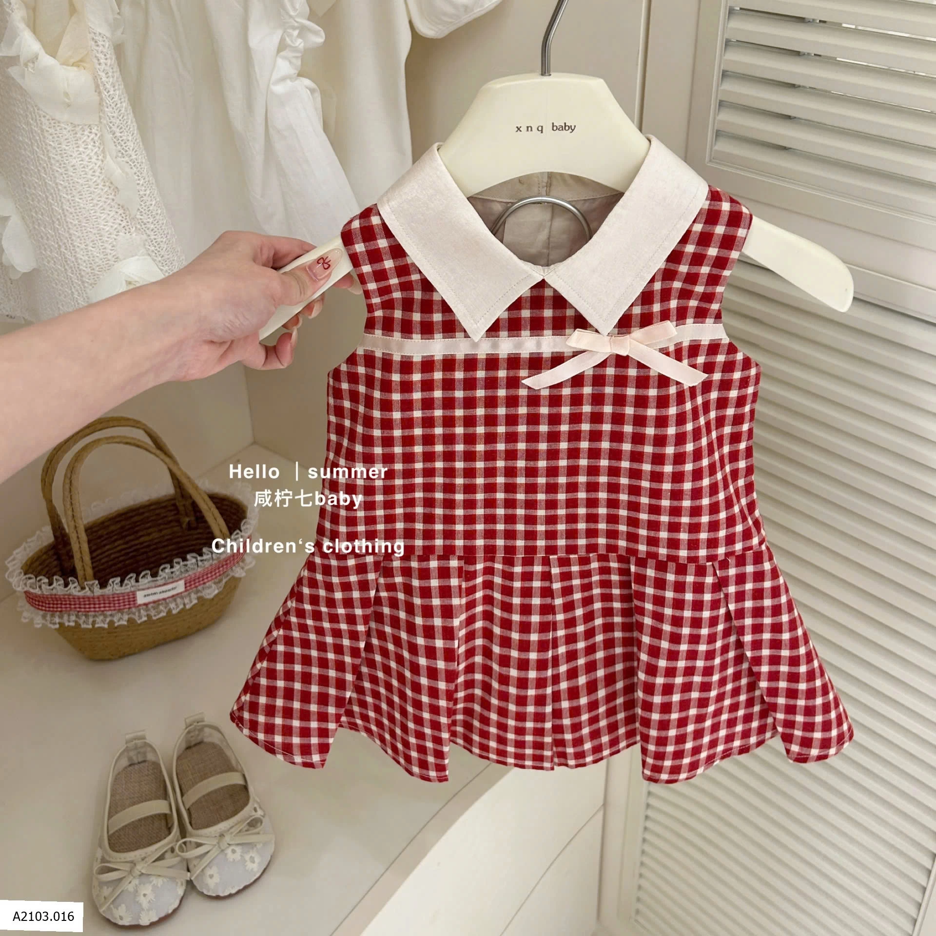 Váy caro cổ polo đính nơ bé gái  Sỉ 158k