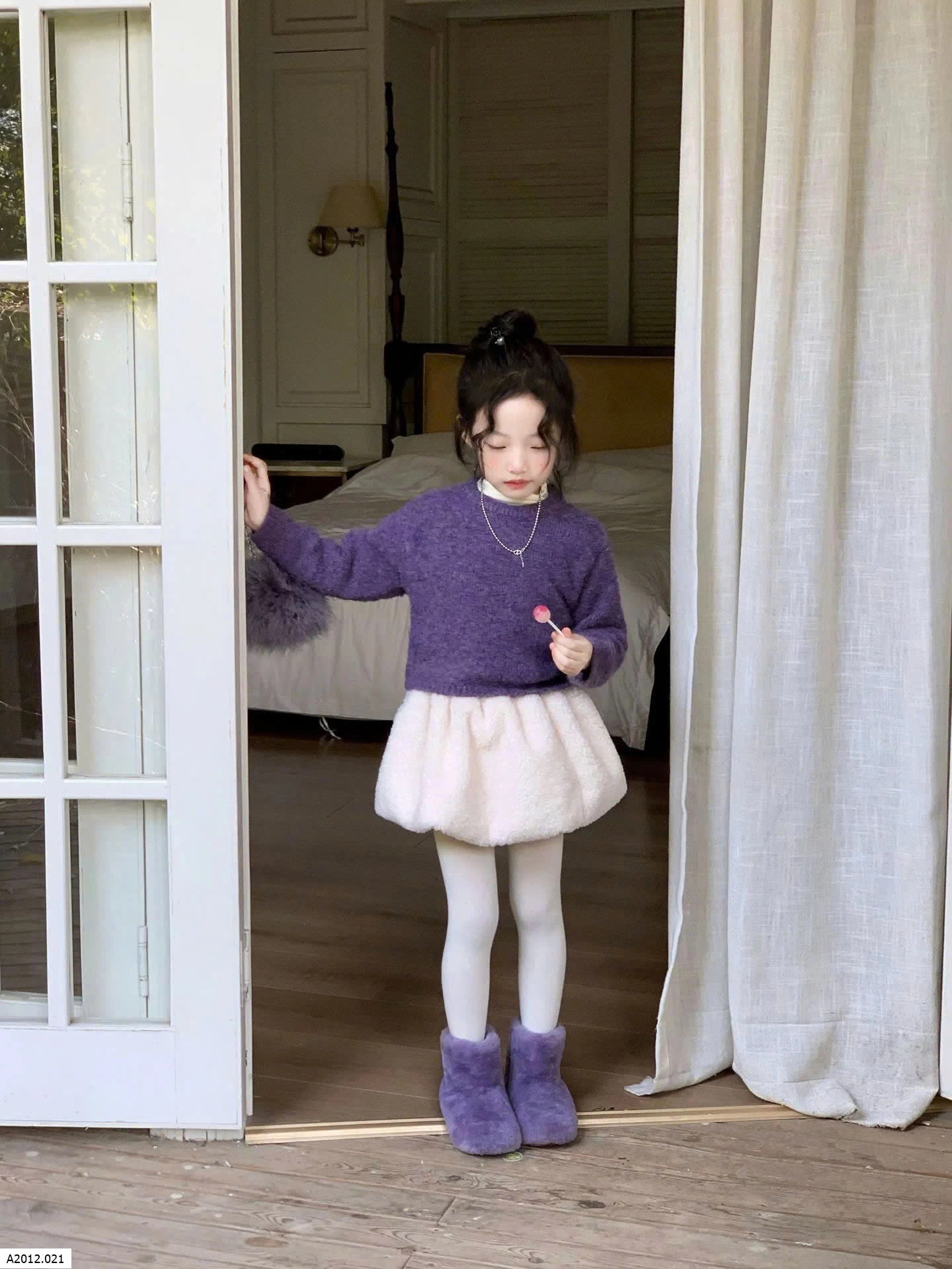 SET ÁO LEN TÍM PHỐI CHÂN VÁY BÍ BG Giá sỉ Áo: 175k Cv: 155k