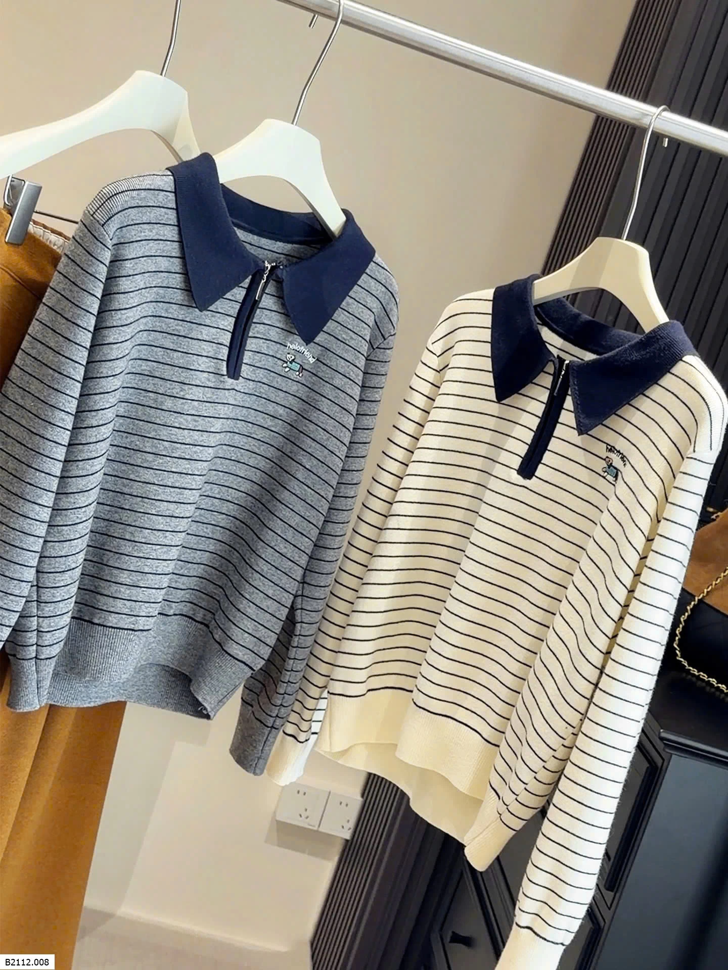 ÁO LEN KẺ CỔ POLO Giá sỉ 215k