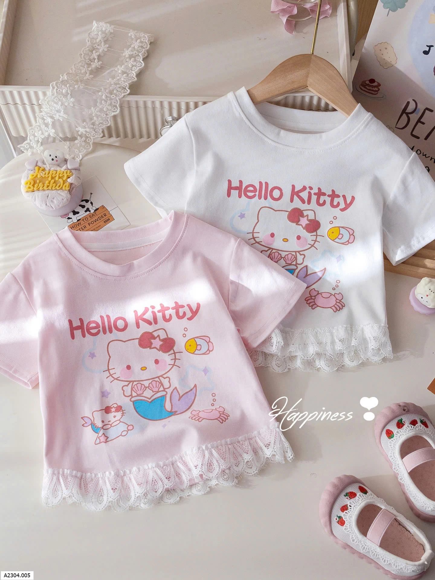   ÁO HELLO KITTY PHỐI REN CHO BÉ GÁI Sỉ 70k