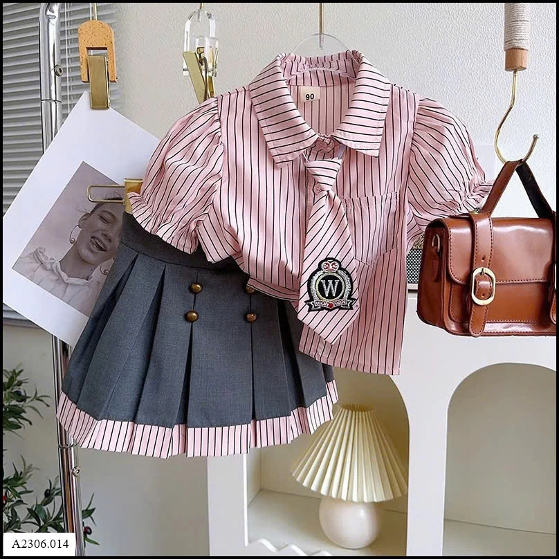 SET ÁO SƠ MI KẺ MIX CV XẾP LY BG Sỉ giá 167K