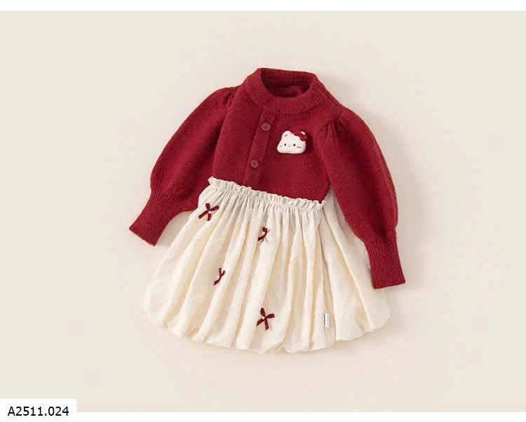 VÁY LEN BÍ MÈO CUTE ĐÍNH NƠ MBANG  Giá sỉ 261k