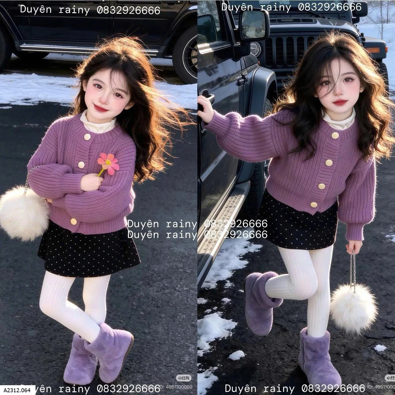 SET ÁO TÍM CHÂN VÁY CHẤM BI Giá sỉ Áo # 229k Chân váy #107k