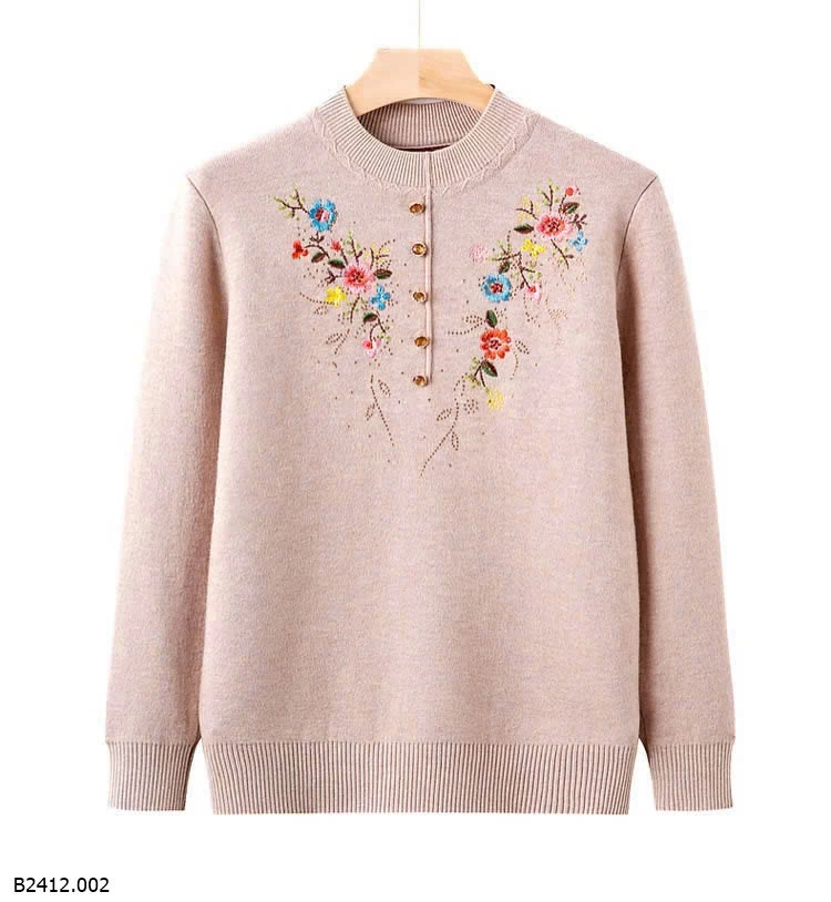 ÁO LEN TRUNG NIÊN CỔ THÊU HOA LÓT LÔNG SIÊU ẤM  Giá sỉ 200k