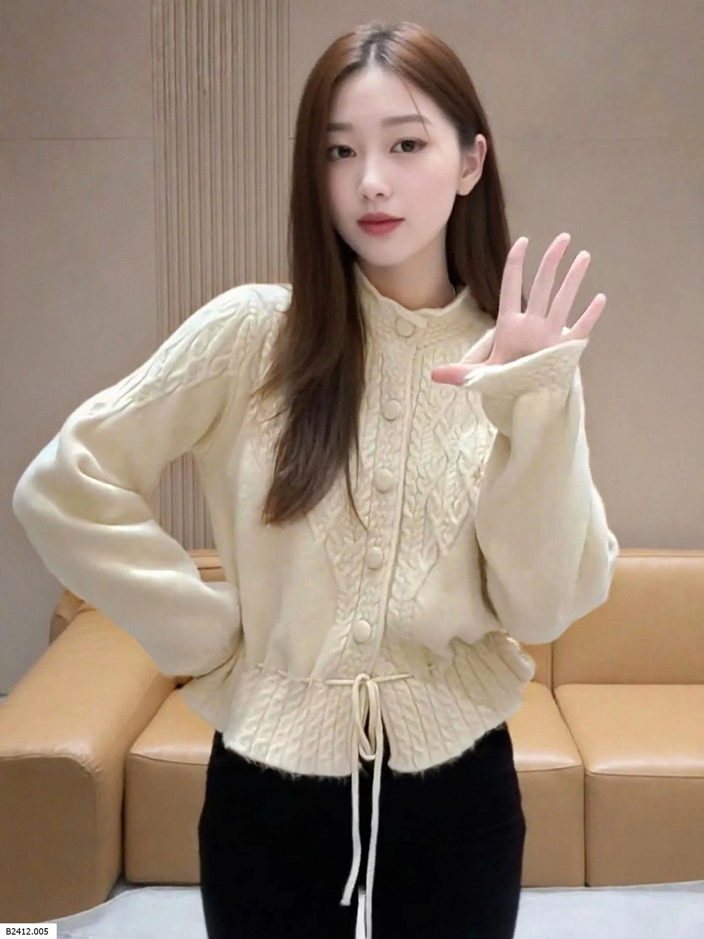 ÁO CARDIGAN LEN NỮ ANNA PHỐI CÚC RÚT EO Giá sỉ 225k