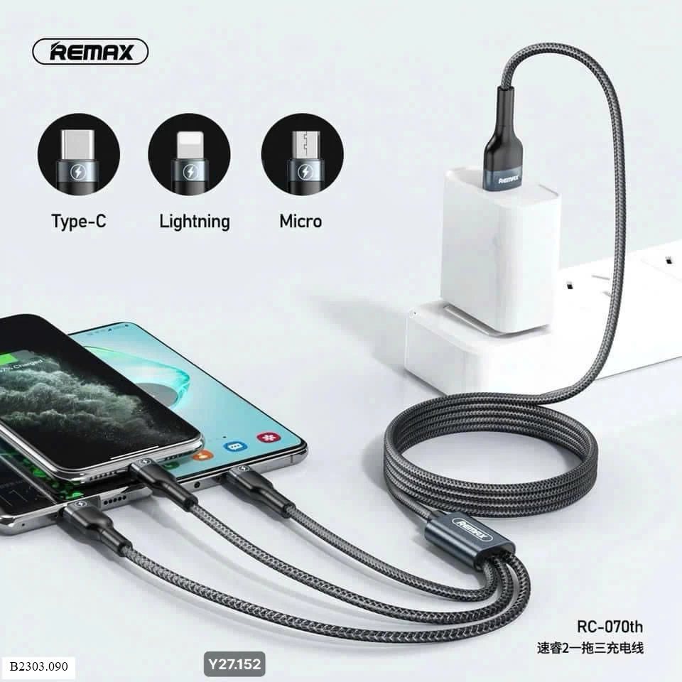 Dây sạc REMAX 3in1   Sỉ 48k/ 1 chiếc