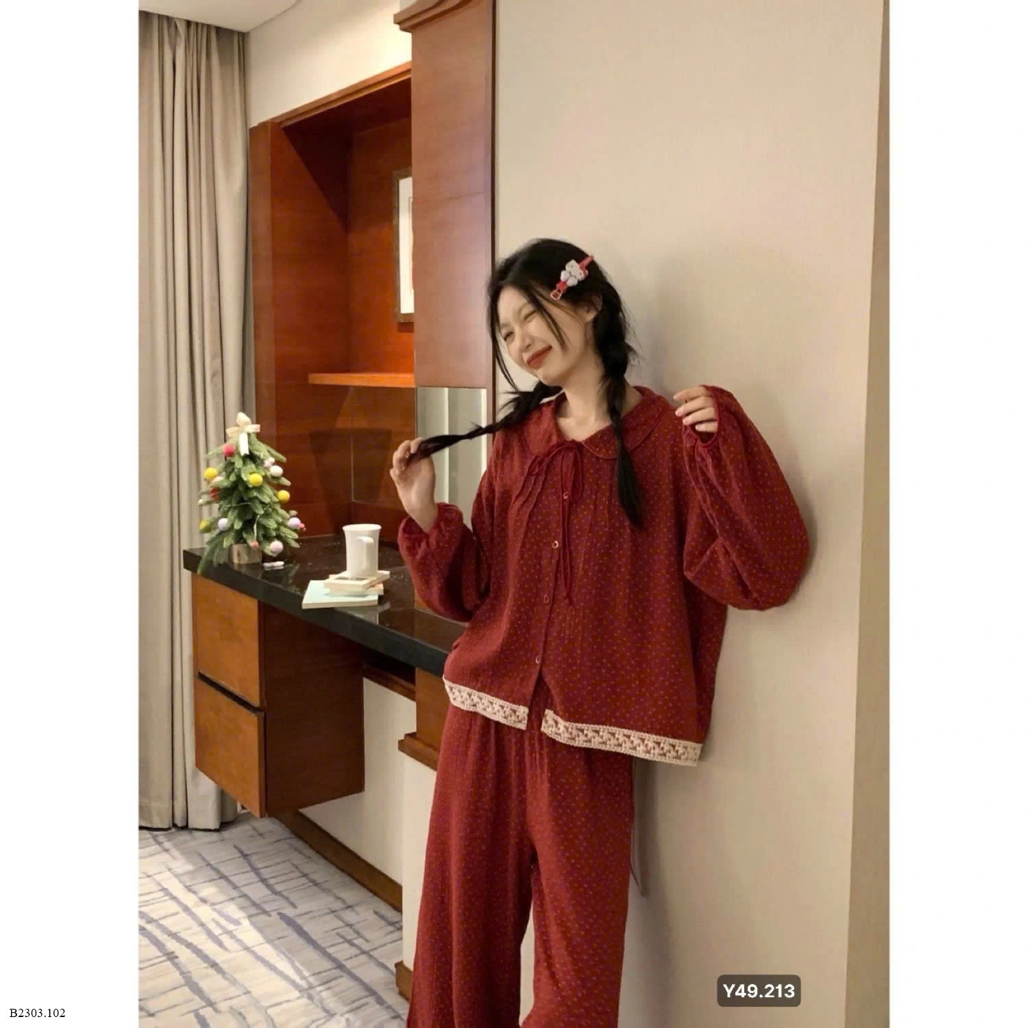 PIJAMA đỏ MUSLIN   Sỉ 135k